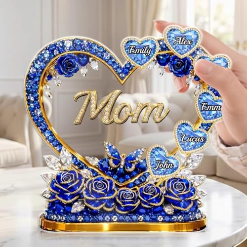 LOVELYPOD Custom Mom Heart With Crystal Roses 2D Acrylic Plaque, Personalized Grandma Plaque with Grandkid Names, Mama Gift from Son Daughter, Birthday Mother's Day Mom Gift, Family Home Decor - color: Design #4