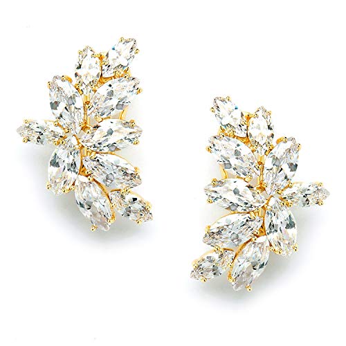 Mariell Clip-On Cubic Zirconia Crystal Bridal Earrings, Marquise Shape CZ Curved Clusters, Women Earrings for Wedding, Bridesmaids, Homecoming, Mother of the Bride - color: Gold Clip On