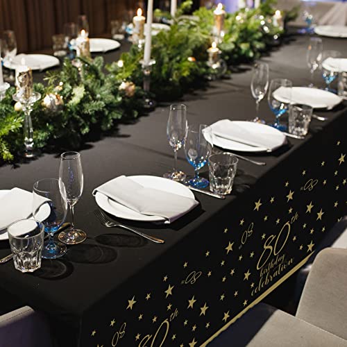 Gatherfun 80th Birthday Disposable Tablecloth 4 Pack Gold and Black Waterproof Plastic Table Cover for Men Woman 80 Birthday Party Decorations - color: 80th