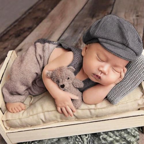 Ylsteed Newborn Boy Photoshoot Outfits 2Pcs Baby Photography Outfits Girl Baby Photography Props Newborn Gentleman Suit Photography Boy Suspender Pants with Beret 9-12lbs/0-3 Months (Coffee) - color: Coffee