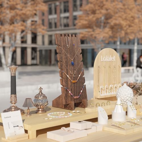 Lolalet Wooden Jewelry Display Series, Necklace Bracelets Earrings Rings Jewelries Stand Freestanding Natural Wood Holder Jewelry Rack for Selling Vendor Store -1 Pack, Necklace - color: Necklace