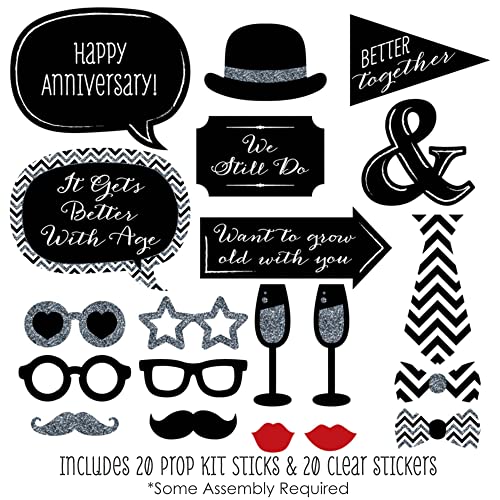 Big Dot of Happiness Wedding Anniversary - Photo Booth Props Kit 20 Count