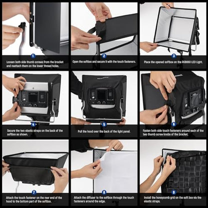NEEWER Upgraded Softbox Diffuser for NL660 RGB660 PRO II LED Video Light Panel, 12.6"x11.6" Foldable with Grid/Bag/Blackout Hood, No Need to Remove barndoors Quick Set Up for Soft Light, NS4S - style: NS4S for 660