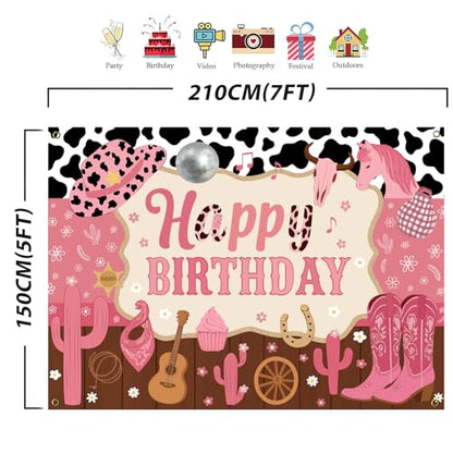 Cowgirl Backdrop Cowgirl Birthday Party Decorations Western Themed Backdrop Pink Wild West Rustic Birthday Baby Shower Photography Background Banner for Girls Women Photo Booth Props 7x5ft Polyester