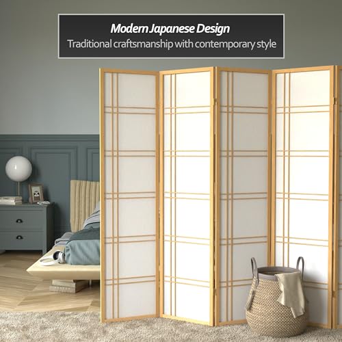 Red Lantern 6 ft. Tall Double Cross Shoji Screen - Natural - 6 Panels - color: Natural, size: 6 Panel