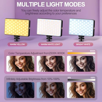 120 LED Cell Phone Selfie Lights - 3 Light Modes, 10-Level Brightness, 5000mAh Rechargeable Battery, Clip-On Fill Light for iPhone, Android, Laptop, Vlogging, TikTok, Video Calls, Makeup