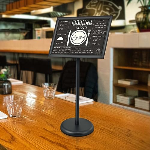 VEVOR Pedestal Sign Holder, 11 x 17 Inch Vertical and Horizontal Adjustable Poster Stand, Heavy-Duty Floor Standing Sign Holder with Round Base for Display, Advertisement, and Outdoor, Black - size: 11 X 17 Inch