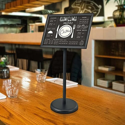 VEVOR Pedestal Sign Holder, 11 x 17 Inch Vertical and Horizontal Adjustable Poster Stand, Heavy-Duty Floor Standing Sign Holder with Round Base for Display, Advertisement, and Outdoor, Black - size: 11 X 17 Inch