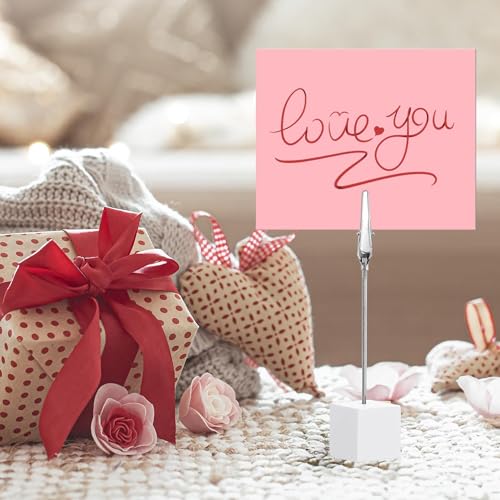 24PCS Wooden Cube Memo Holders with Alligator Clips Table Number Stands, Cube Base Memo Clip Holder Photo and Card Display Clips for Wedding, Event, Office Desk Use (White) - color: White