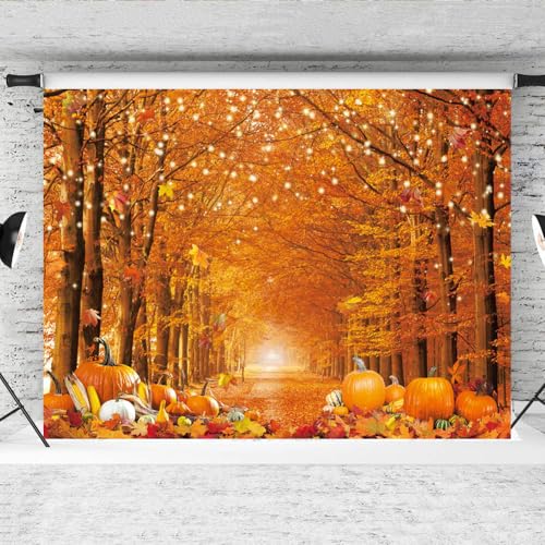 12x8FT Fall Photo Backdrop for Photography Thanksgiving Day Friendsgiving Autumn Forest Scenery Maple Leaves Background Pumpkin Party Decorations Banner Photo Props - size: 12x8ft