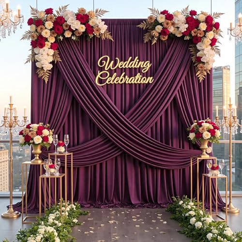 10ft×12ft Wrinkle Free Burgundy Backdrop Curtain for Wedding Parties, 2 Panels 5×12ft Long Soft Silky Polyester Backdrop Drapes Maroon Photo Back Drop Cloth for Birthday Photography Background - color: Burgundy, size: 12ft Long_2 Panels