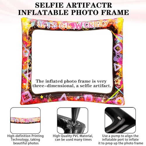 30PCS Neon Photo Booth Props, Glow Inflatable Photo Booth Frame, Funny Selfie Props for Neon Party Accessories Let's Glow in The Dark Birthday Party Wedding Carnival - color: Let's Glow