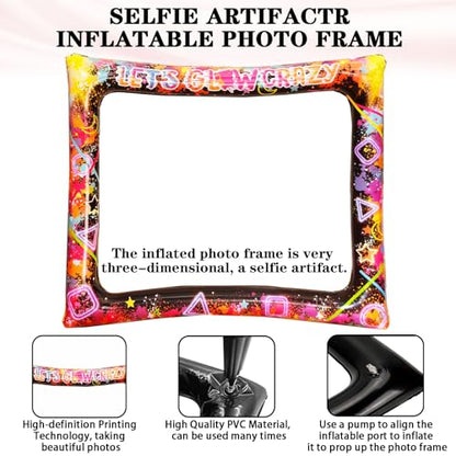 30PCS Neon Photo Booth Props, Glow Inflatable Photo Booth Frame, Funny Selfie Props for Neon Party Accessories Let's Glow in The Dark Birthday Party Wedding Carnival - color: Let's Glow
