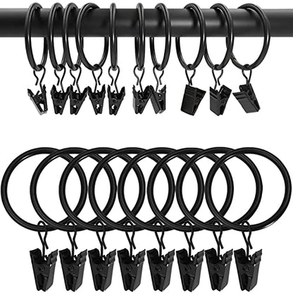 WeeksEight 100 Pack Black Curtain Rings with Clips, Curtain Hooks Hangers Clip Rings for Hanging Drapes Bows Hat, Drapery Rings 1.5 in I D, Fits up to 1.2 in Diameter Curtain Rod. - color: Black, size: 1.5" I D Set of 100
