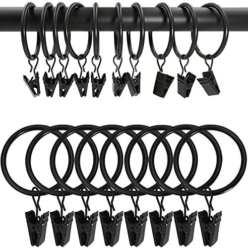 WeeksEight 100 Pack Black Curtain Rings with Clips, Curtain Hooks Hangers Clip Rings for Hanging Drapes Bows Hat, Drapery Rings 1.5 in I D, Fits up to 1.2 in Diameter Curtain Rod. - color: Black, size: 1.5" I D Set of 100