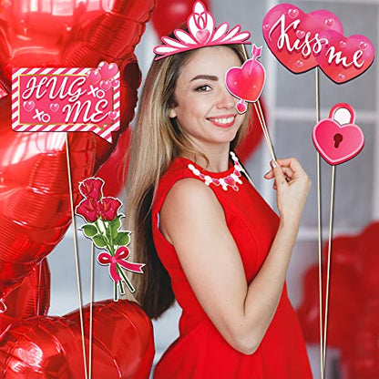25Pcs Valentine's Day Photo Booth Props Valentine's Day Party Decorations Valentine's Day Party Props Valentine's Day Selfie Props with Stick for Valentine Party Decorations