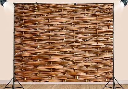 20X10ft Fabric Natural Brown Wicker Rattan Weave Backdrop Handwoven Basket Texture Background for Bohemian Party Decorations Tropical Home Wall Decor Photo Studio Props - size: 20X10ft