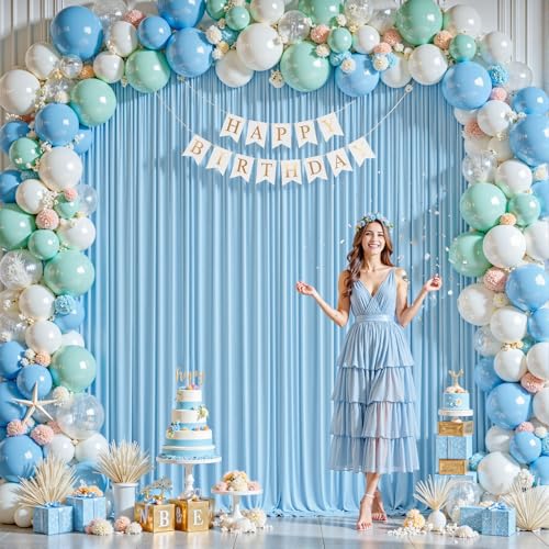 8ftx10ft Wrinkle Free Blue Backdrop Curtain - 10 Feet Photography Backdrop Drapes, Silky Polyester Back Drop Cloth for Wedding Baby Shower Balloon Arch Background - color: Blue, size: 8FTx10FT (W4'xH10', 2 Panels)