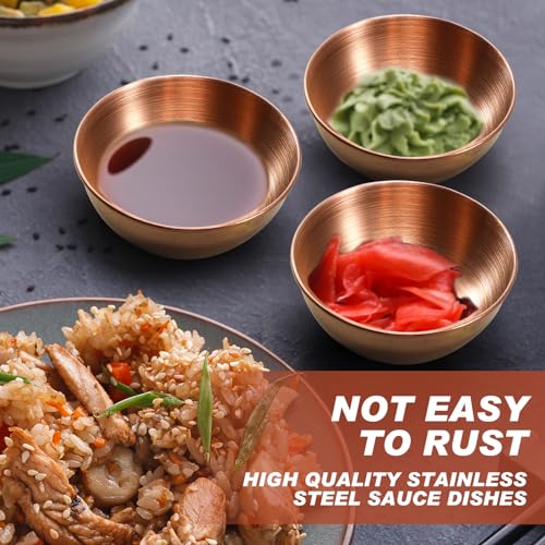 Tanlade 50 Pcs Metal Sauce Bowls 3.2 Inch Round Stainless Steel Seasoning Dishes Cups Mini Saucers Plates Small Sushi Dipping Bowls for Prep Ramekins Kitchen Party Supplies(Rose Gold) - color: Rose Gold