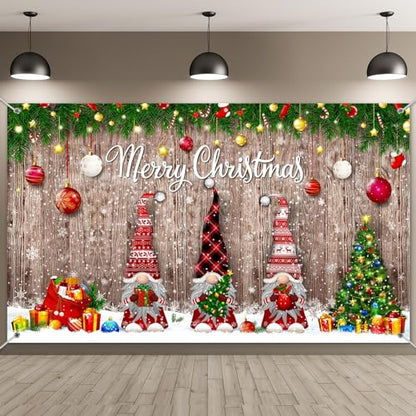 Irenare Christmas Backdrop Merry Christmas Banner Party Decoration Xmas Photography Background Photo Props for Winter Holiday New Year Eve Family Party Decoration Supplies(Gnome) - style: Gnome
