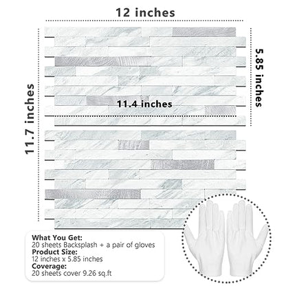 STICKGOO 20 Sheets Peel and Stick Backsplash Tile, Stick on Backsplash for Kitchen and Bathroom, Volakas White Look PVC Mixed Metal Silver Self Adhesive Wall Tiles - color: Volakas White + Metal Silver