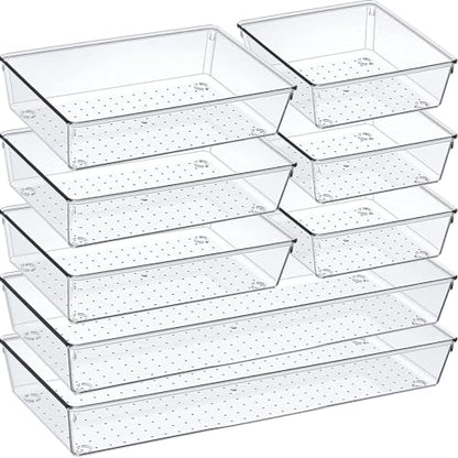 Criusia Drawer Organizer Set, Acrylic Non Slip Non Cracking Kitchen Drawer Storage Tray Large Size Divider, Multifunctional Storage for Cosmetics, Bathroom, Tools, Kitchen and Office (8 PACK) - size: 8 PACK
