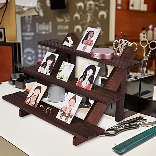 NBEADS 3-Tier Retail Earring Display Riser, Coffee Colour Earring Ring Holder Detachable Wood Retail Jewelry Card Display Stand with Groove for Crafts Jewelry Storage Display, 15.3x12.28x10.12 - color: 3-Tier Coffee Color