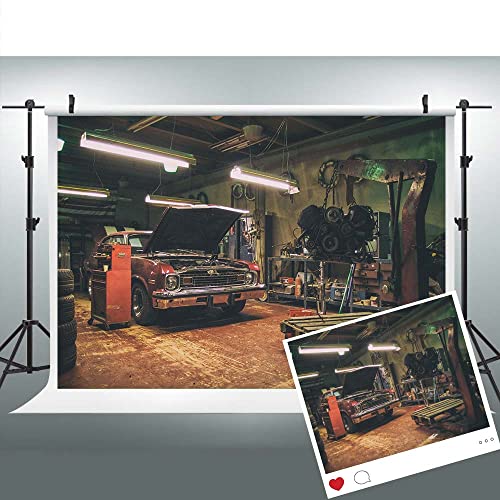 5x3ft Old Garage Backdrops for Photography Car Repair Backgrounds Themed Party Photo Booth Studio Props BJMYLU43 - size: vinyl-5x3ft