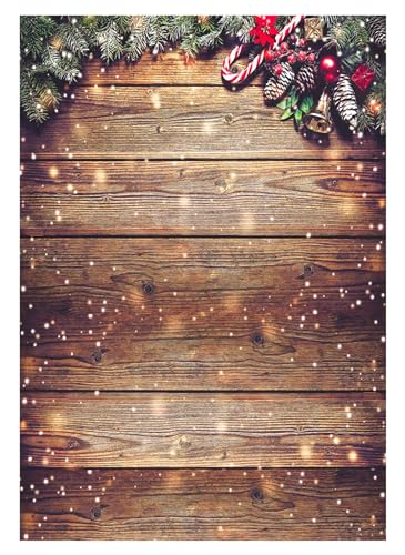 Allenjoy 5X7FT Snowflake Gold Glitter Christmas Wood Wall Holiday Photography Backdrop Xmas Rustic Barn Vintage Wooden Background for Kids Portrait Photo Studio Booth Photoshoot Photographer Props - size: 5‘x7'