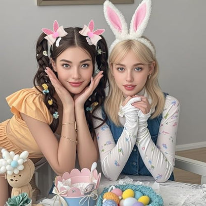 2Pcs Easter Hair Clips Glitter Bunny Ears Bows Hair Barrettes Pink White Rabbit Ears Hair Accessories for Easter Party Supplies