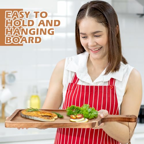 Tanlade 16 Pcs Acacia Wood Cutting Board with Handle Chopping Boards Decorative Charcuterie Platter Pizza Bread Cheese Fruit Serving Tray for Kitchen Counter Table Christmas Decorate (15.8 x 12 Inch) - size: 15.8 x 12 Inch