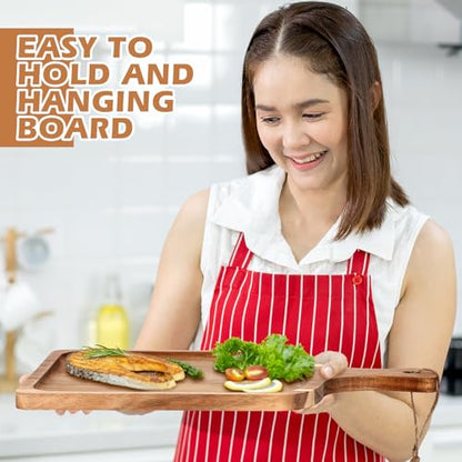 Tanlade 16 Pcs Acacia Wood Cutting Board with Handle Chopping Boards Decorative Charcuterie Platter Pizza Bread Cheese Fruit Serving Tray for Kitchen Counter Table Christmas Decorate (15.8 x 12 Inch) - size: 15.8 x 12 Inch