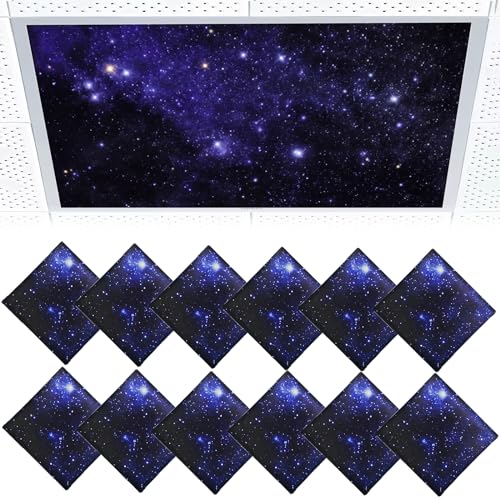 Torixqi12 Pcs Fluorescent Light Covers for Ceiling Lights Classroom, Magnetic Light Filters, Fluorescent Light Diffuser Covers for Office, Hospitals, Home 4 x 2 Feet (starry sky) - color: starry sky