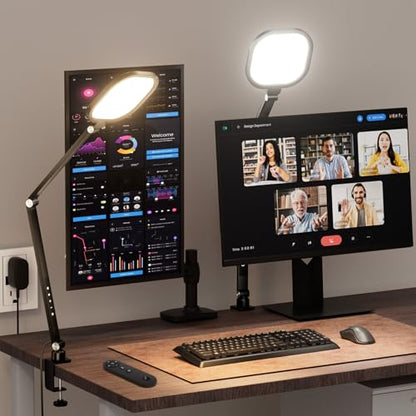 2 Packs Video Conference Light for Computer, 15W LitONES Desk Light for Zoom Calls Meeting with C-Clamp & Metal Swing Arm, Podcast Lighting Kit with Remote, Memory & Timing CRI＞95 - color: Black-2 packs