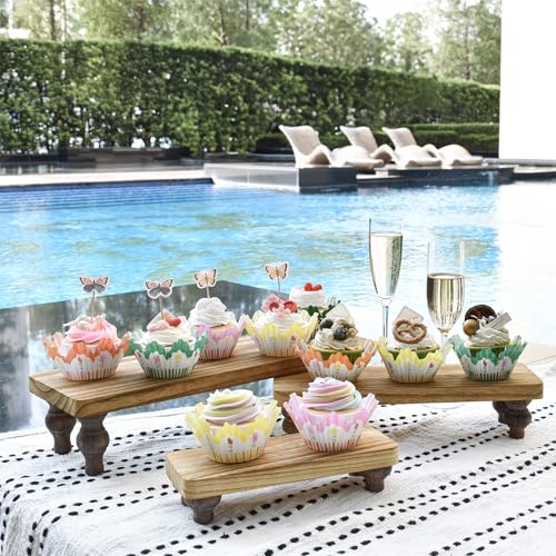 Ikee Design 3 Pcs Set Wooden Display Riser Stand, Wooden Cupcake Dessert Display Riser Stand for Jewelry, Monitor, Stackable and Portable, Oak Color - color: Oak, 3 pcs