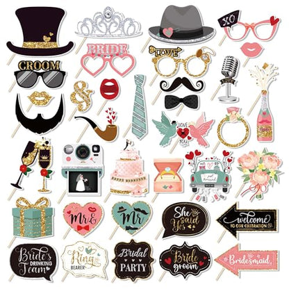 36 PCS Wedding Photo Booth Props Party Supplies Selfie SignsHoliday Picture Decorations Photo Booth Props for Weeding Party Favors Pose Sign Kit Fun for Party
