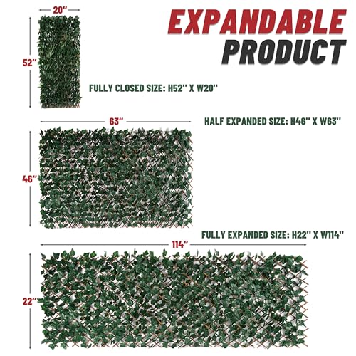 ShadeMart Expandable Privacy Fence Greenery Screen for Balcony Patio Decks Outdoor, Decorative Faux Ivy Fencing Panel Artificial Hedge for Garden Home Wall Backdrop, Single Sided Leaves
