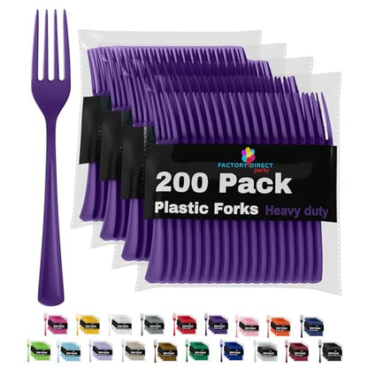 Party Solids Purple Plastic Forks 200 Pieces Purple Forks Disposable Utensils Heavy Duty Plastic Cutlery Set Disposable Cutlery Sets Flatware Sets Silverware Set Party Supplies & Party Tableware - color: Purple