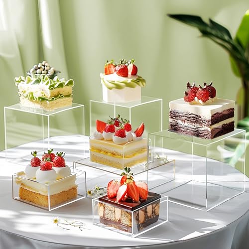 6Pcs Buffet Risers, Food Risers for Buffet Table, Acrylic Cube Display Risers with Hollow Bottom, Food Display Stand for Party Jewelry Dessert Figures (Size 5.5",6",6.5",7",7.5",8") - color: Clear-Cube