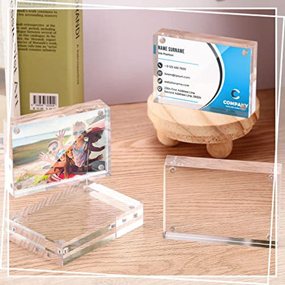 Xuhal Acrylic Business Card Frame 2.5 x 3.5 inch Clear Double Sided Magnetic Photo Block Frames, 20mm Thickness Frameless Wallet Size Picture Frames Stamp Display Stand for Home Office Decor(30 Pcs)