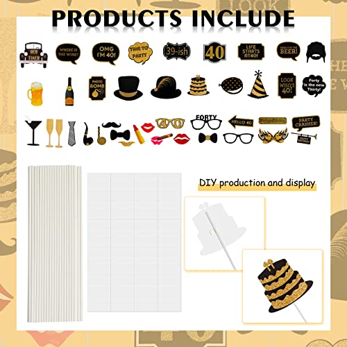 40th Birthday Photo Booth Props - 41 Pcs Black and Gold Decor, Funny Milestone Party Supplies for Men & Women, Retro 1986 Theme Selfie Station Accessories for Surprise Party, 40th Celebration Bash