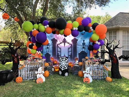 Halloween Backdrop 10x10ft Full Moon Skeletons Bats Halloween Backdrops for Photoshoot Spooky Graveyard Photography Background Scary Night Party Decorations for Adults Kids Home Decor Photo Props - color: Blue, size: 10x10ft