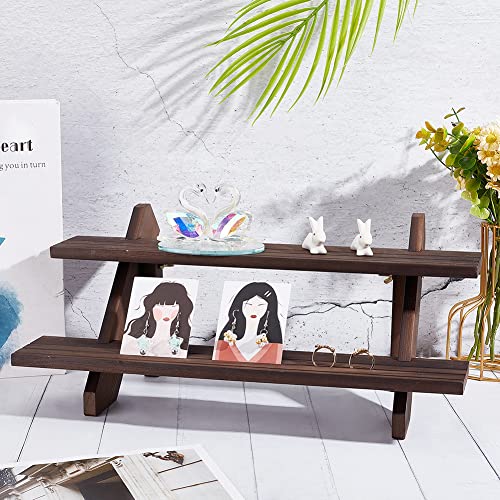 NBEADS 2-Tier Retail Earring Display Riser, Coffee Color Earring Ring Holder Detachable Wood Retail Jewelry Card Display Stand with Groove for Crafts Jewelry Storage, 15.3x7.17x6.5 - color: 2-Tier Coffee Color