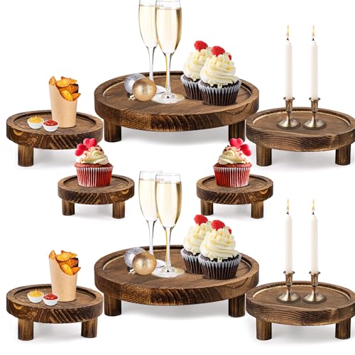 8PCS Wooden Risers for Display Wood Cake Stand for Party Round Food Risers for Buffet Wooden Holder Rustic Riser for Decor Tiered Tray Decor Home Kitchen (Rustic, 8 PCS (10", 8”, 6”, 5”)) - color: Rustic, size: 8 PCS (10", 8”, 6”, 5”)