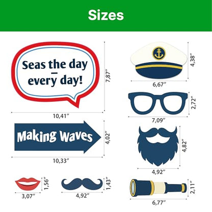 Nautical Sailing Party Photo Booth Props, 20-Piece Ocean and Captain Themed Decorations for Beach Parties, Birthdays, and Summer Events