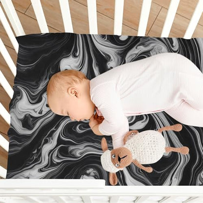 Kigai Black White Marble Texture Crib Sheets - Fitted Crib Sheets for Boys Girls, Soft Baby Crib Mattress Sheets 39 x 27 Inches - size: 39x27 Inch