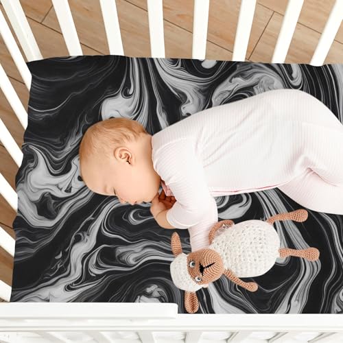 Kigai Black White Marble Texture Crib Sheets - Fitted Crib Sheets for Boys Girls, Soft Baby Crib Mattress Sheets 52 x 28 Inches - size: 52x28 Inch