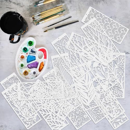 18 Pcs Stencils for Crafts, 4" x 11.8" Floral Branch Leaf Texture Background Layering Stencils, Reusable Plastic Tree Cake Decorating Templates for Baking DIY Wood Wall Furniture Canvas Scrapbook