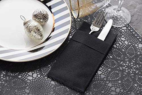 Moyes Home Black Disposable Dinner Napkins with Pocket - Linen-Feel Pre-Folded Cloth-Like Paper Napkins for Silverware, Weddings, Dinner Parties, 16x16 in, Pack of 50 - color: Black