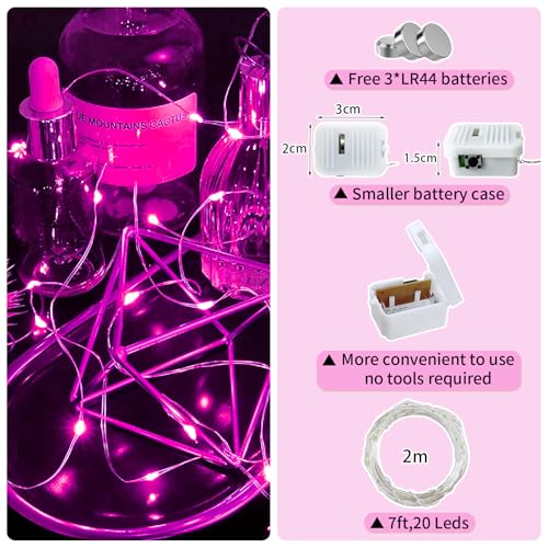 8 Pack Pink Fairy Lights Battery Operated, 7ft 20 LED Mini String Twinkle Lights for Christmas Halloween Mason Jars Party Centerpiece Table Decorations (8, Pink) - color: Pink